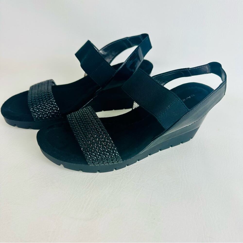 Bandolino Womens Sandals Shoes Black Wedge Slip‎ On Open Toe Size 8.5